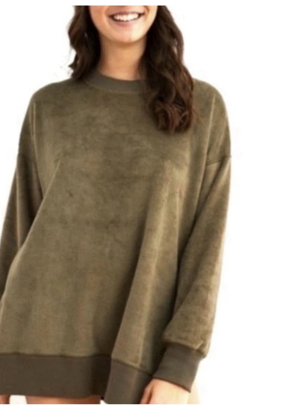 ⚡️Aerie Olive Green Velour Crew Neck